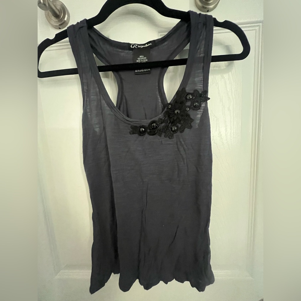 Charlotte Russe Blue and Black Embellished Tank Top